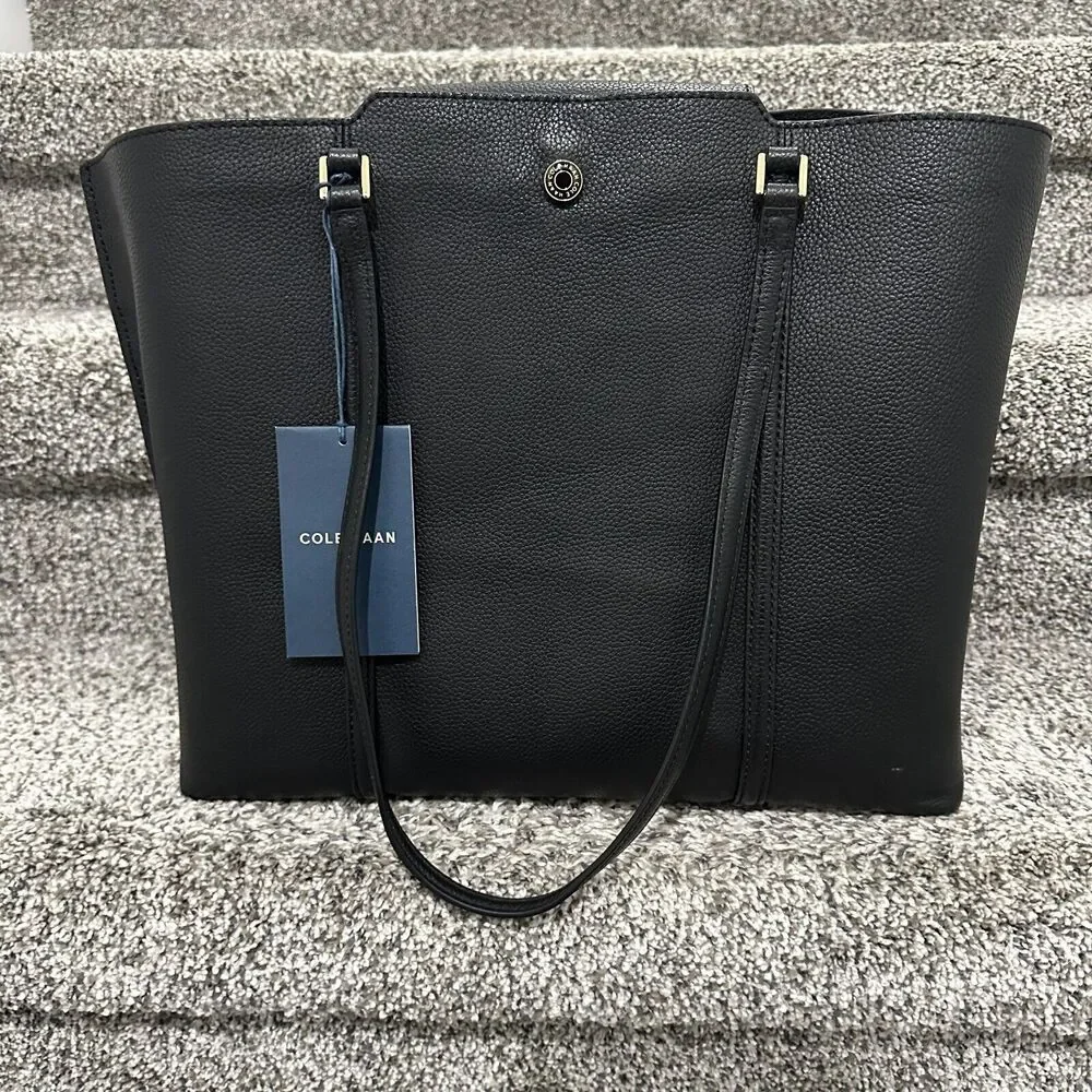 NEW Cole Haan Everyday Grand Series Black Leather Tote Bag Top Zip, Retails $310 - Picture 2 of 16